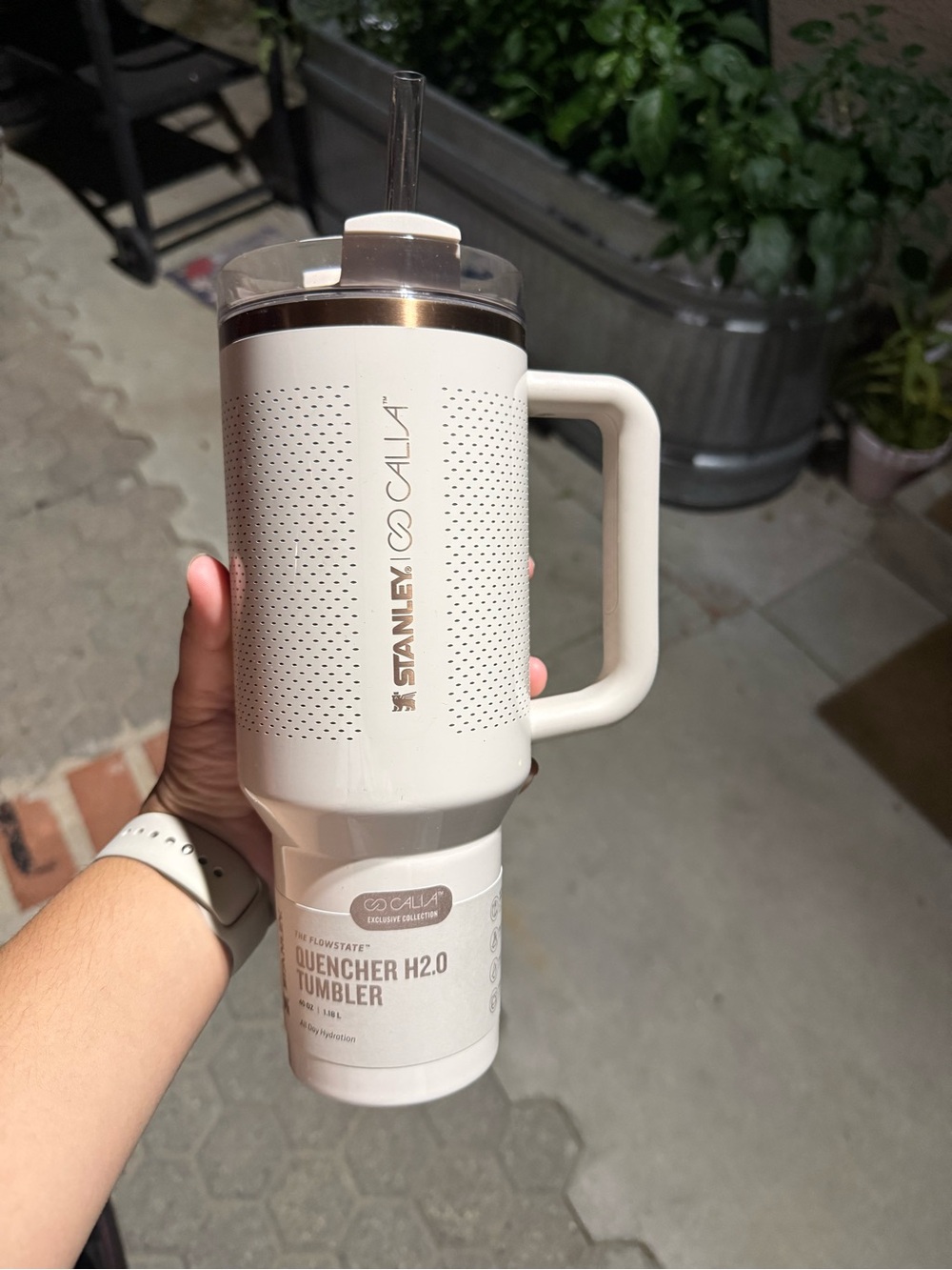 Stanley White light grey Quencher H2.0 Tumbler with Metallic Accent
